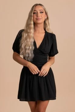 Le Lis Heart Skips A Beat Puff Sleeve Mini Dress - Black