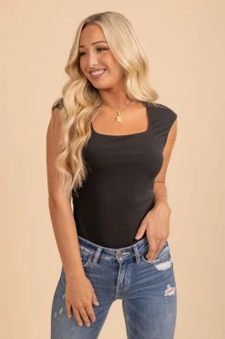 Gilli Do It For You Black Square Neck Bodysuit