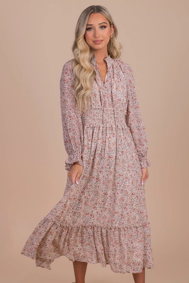 In Loom What We're Made Of Floral Long Sleeve Dress - Pink 3 In Loom What We're Made Of Floral Long Sleeve Dress - Pink
