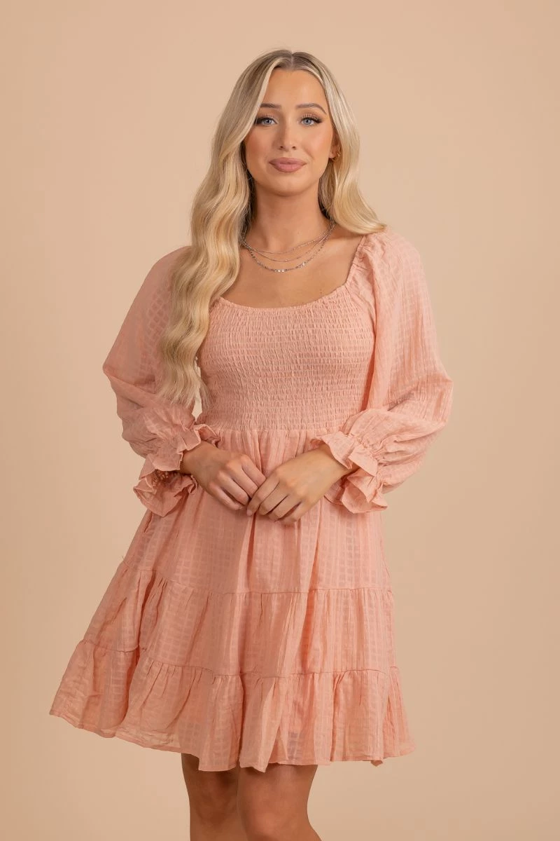 Wholesale Fashion Trends Peachy Pink Smocked Mini Dress 3 Wholesale Fashion Trends Peachy Pink Smocked Mini Dress