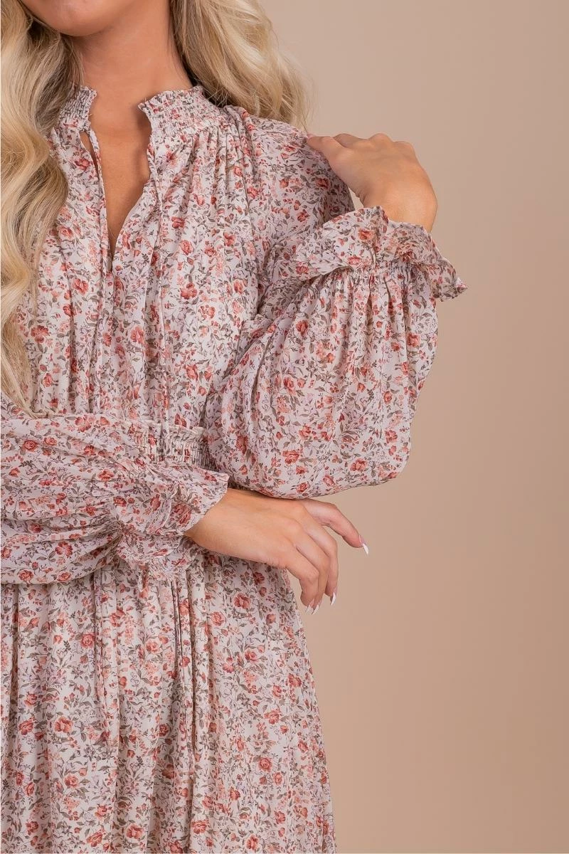 In Loom What We're Made Of Floral Long Sleeve Dress - Pink 5 In Loom What We're Made Of Floral Long Sleeve Dress - Pink - Image 3