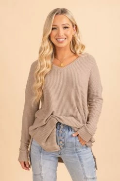 Zenana Spiced Cider V-Neck Waffle Top