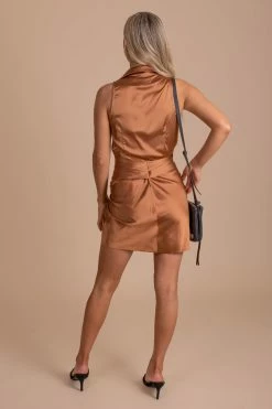 Do + Be Addicted To You Tie Front Mini Dress - Brown -bella ella boutique shop AddictedtoYouFrontTieMiniDress BackShot 5000x