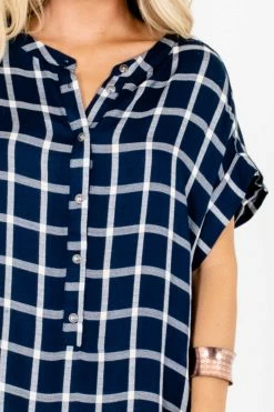 Bella Ella Boutique Back To School Navy Plaid Mini Dress -bella ella boutique shop Back to School Blue Plaid Mini Dress Detail 5000x