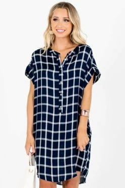 Bella Ella Boutique Back To School Navy Plaid Mini Dress