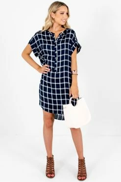 Bella Ella Boutique Back To School Navy Plaid Mini Dress -bella ella boutique shop Back to School Blue Plaid Mini Dress Full 1 5000x