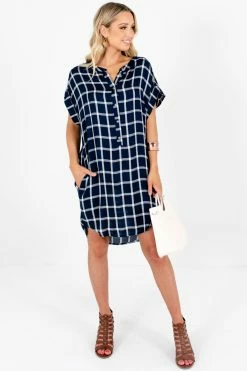 Bella Ella Boutique Back To School Navy Plaid Mini Dress -bella ella boutique shop Back to School Blue Plaid Mini Dress Full 2 5000x