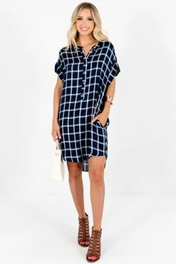 Bella Ella Boutique Back To School Navy Plaid Mini Dress -bella ella boutique shop Back to School Blue Plaid Mini Dress Full 5000x
