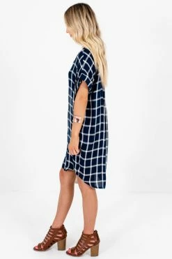 Bella Ella Boutique Back To School Navy Plaid Mini Dress -bella ella boutique shop Back to School Blue Plaid Mini Dress Side 5000x