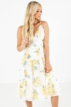 Blu Pepper Be Happier Cream Floral Midi Dress