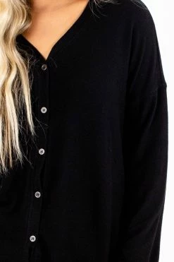 Active Basics Beautiful Girl Button-Up Top -bella ella boutique shop Beautiful Girl Black Top Detail 5000x