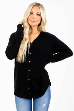 Active Basics Beautiful Girl Button-Up Top -bella ella boutique shop Beautiful Girl Black Top Front 5000x