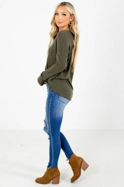 Active Basics Beautiful Girl Button-Up Top -bella ella boutique shop Beautiful Girl Green Top Side 5000x