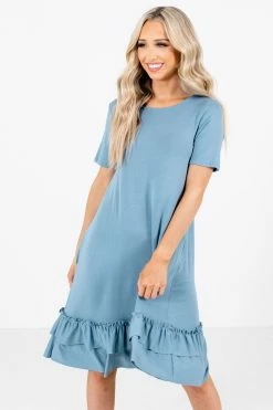 Zenana Beautiful Dream Knee-Length Dress -bella ella boutique shop Beautiful People Blue Dress Front 5000x