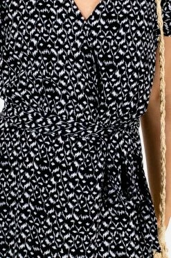 Bella Ella Boutique Bold Type Patterned Mini Dress -bella ella boutique shop Bold Type Black Dress Detail 5000x