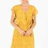 Bella Ella Boutique Bold Type Patterned Mini Dress -bella ella boutique shop Bold Type Yellow Dress Front 5000x