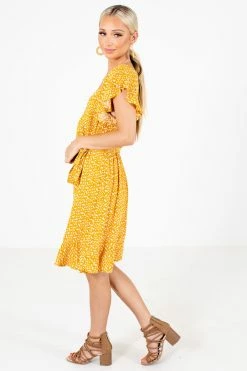 Bella Ella Boutique Bold Type Patterned Mini Dress -bella ella boutique shop Bold Type Yellow Dress Side 5000x