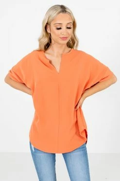 Zenana Born For This Short Sleeve Blouse -bella ella boutique shop BornforThisOrangeBlouseFront 5000x