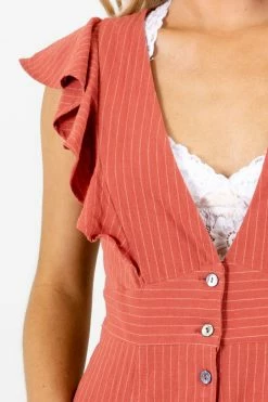 Bella Ella Boutique Break The Rules Orange Striped Midi Dress -bella ella boutique shop Break the Rules Orange Dress Detail 5000x