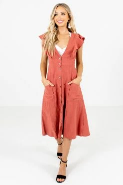 Bella Ella Boutique Break The Rules Orange Striped Midi Dress -bella ella boutique shop Break the Rules Orange Dress Front2 5000x