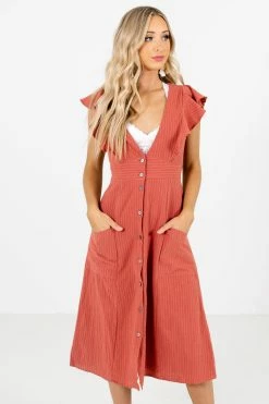 Front Page 26 Bella Ella Boutique Break The Rules Orange Striped Midi Dress