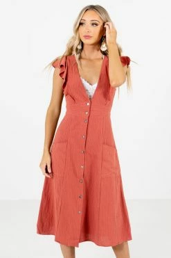 Bella Ella Boutique Break The Rules Orange Striped Midi Dress -bella ella boutique shop Break the Rules Orange Dress Front 5000x