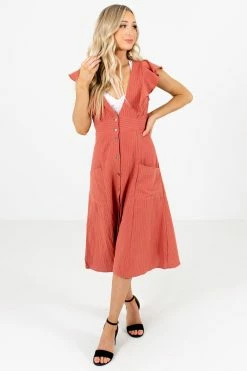 Bella Ella Boutique Break The Rules Orange Striped Midi Dress -bella ella boutique shop Break the Rules Orange Dress Full Front 5000x