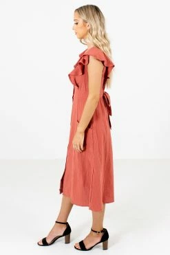 Bella Ella Boutique Break The Rules Orange Striped Midi Dress -bella ella boutique shop Break the Rules Orange Dress Side 5000x