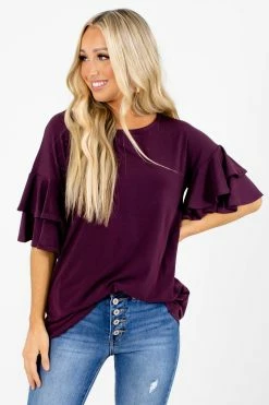 Zenana Build Your Dream Ruffle Top 34 Zenana Build Your Dream Ruffle Top -bella ella boutique shop Build Your Dream Purple Top Front 5000x