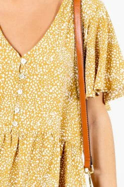 Jodifl Cheers To You Patterned Mini Dress -bella ella boutique shop Cheers to You Yellow Dress Detail 5000x