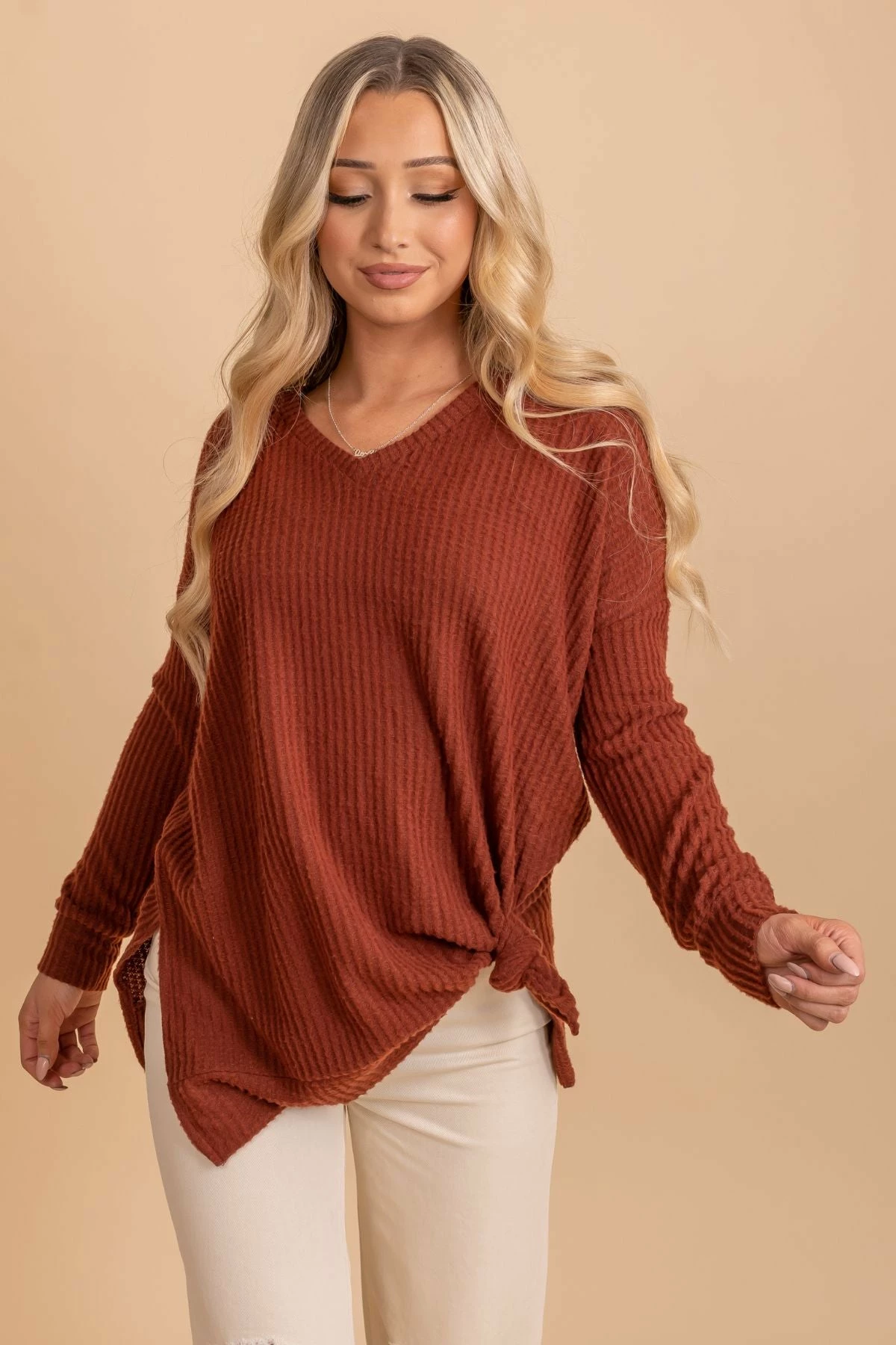 Zenana Spiced Cider V-Neck Waffle Top 20 Zenana Spiced Cider V-Neck Waffle Top - Image 18