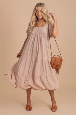 In Loom Favorite Fairytale Midi Dress - Light Brown -bella ella boutique shop FavoriteFairytaleMidiDress LightBrownfront 5000x