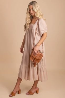 In Loom Favorite Fairytale Midi Dress - Light Brown -bella ella boutique shop FavoriteFairytaleMidiDress LightBrownside 5000x