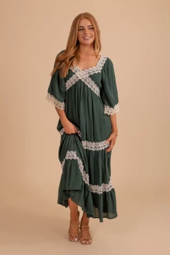 &merci Find Me In The Evergreens Lace Maxi Dress