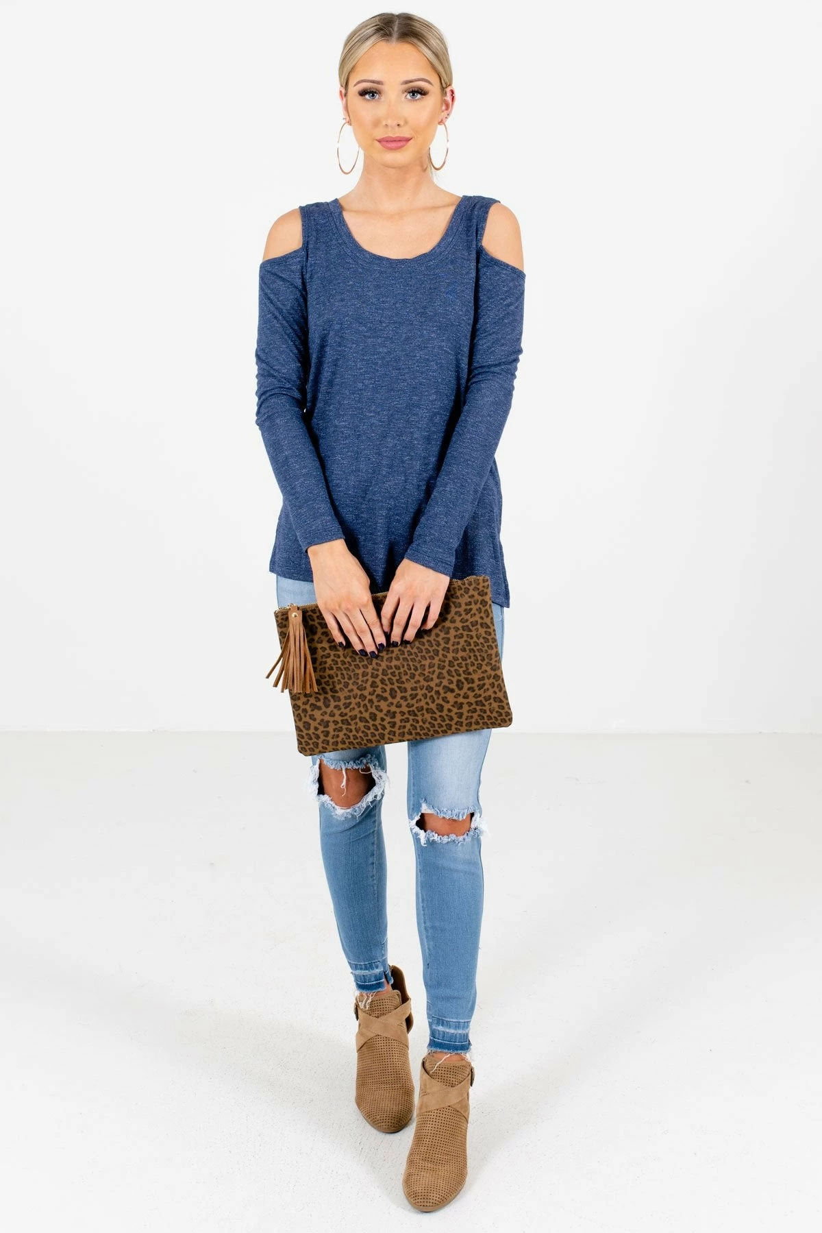 Bella Ella Boutique Fine By Me Blue Cold Shoulder Top 6 Bella Ella Boutique Fine By Me Blue Cold Shoulder Top - Image 4