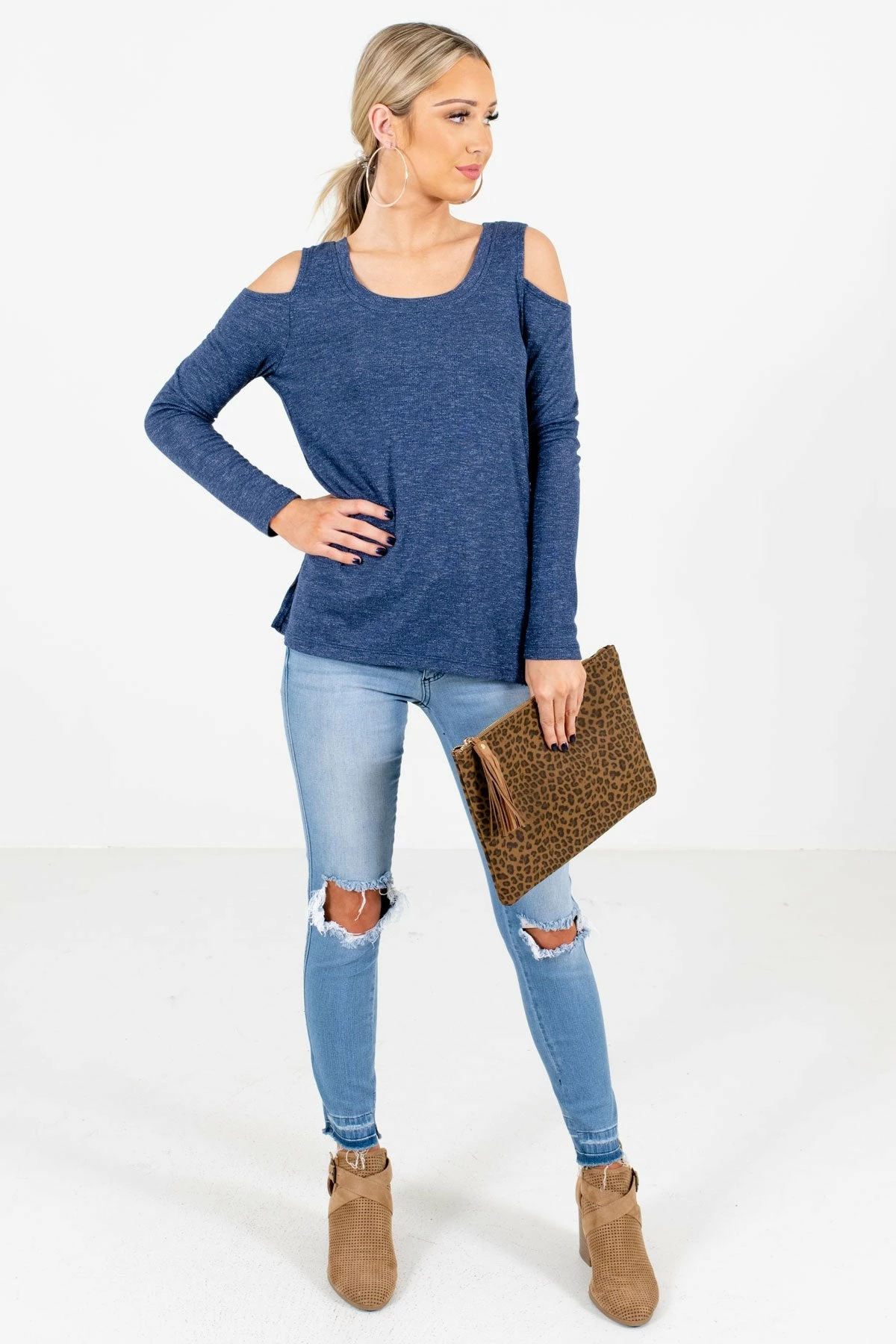 Bella Ella Boutique Fine By Me Blue Cold Shoulder Top 9 Bella Ella Boutique Fine By Me Blue Cold Shoulder Top - Image 7