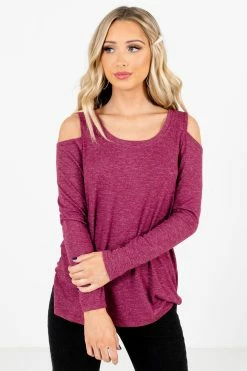 Bella Ella Boutique Fine By Me Berry Purple Cold Shoulder Top -bella ella boutique shop Fine By Me Purple Top Front 5000x