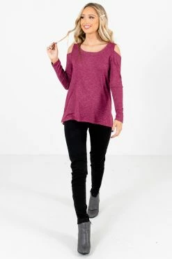 Bella Ella Boutique Fine By Me Berry Purple Cold Shoulder Top -bella ella boutique shop Fine By Me Purple Top Full Front 5000x