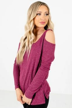 Bella Ella Boutique Fine By Me Berry Purple Cold Shoulder Top -bella ella boutique shop Fine By Me Purple Top Side 5000x