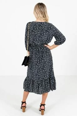 Bella Ella Boutique Focus On Me Patterned Midi Dress -bella ella boutique shop Focus On Me Black Dress Back 5000x