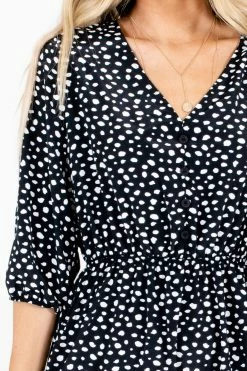 Bella Ella Boutique Focus On Me Patterned Midi Dress -bella ella boutique shop Focus On Me Black Dress Detail 5000x