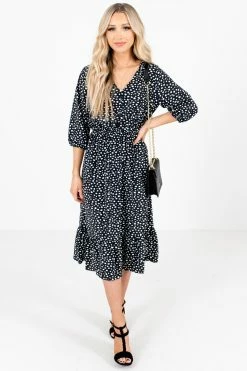 Bella Ella Boutique Focus On Me Patterned Midi Dress -bella ella boutique shop Focus On Me Black Dress Front 5000x