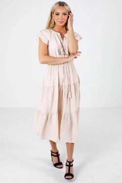 Blu Pepper Folklore Beige Midi Dress -bella ella boutique shop Folklore Beige Dress Full Front 5000x