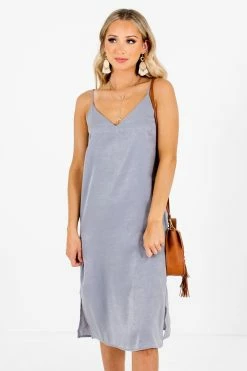 Bella Ella Boutique Girls Night Gray Satin Knee-Length Dress -bella ella boutique shop Girls Night Gray Dress Front2 5000x