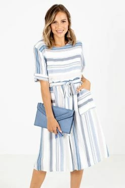 Ces Femme Going Nautical Blue Striped Knee-Length Dress