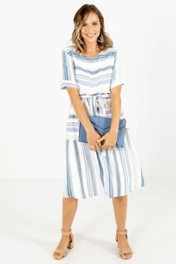 Ces Femme Going Nautical Blue Striped Knee-Length Dress -bella ella boutique shop Going Nautical Blue Dress Full Front 5000x