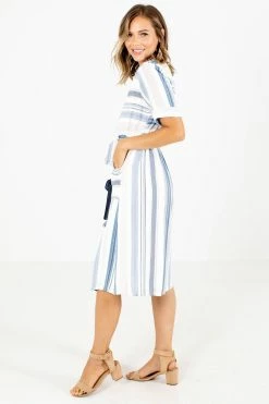 Ces Femme Going Nautical Blue Striped Knee-Length Dress -bella ella boutique shop Going Nautical Blue Dress Side 5000x