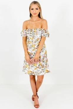 Bella Ella Boutique Honeysuckle White Floral Off-Shoulder Mini Dress -bella ella boutique shop Honeysuckle White Floral Off Shoulder Mini Dress Full 5000x