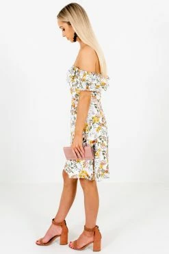 Bella Ella Boutique Honeysuckle White Floral Off-Shoulder Mini Dress -bella ella boutique shop Honeysuckle White Floral Off Shoulder Mini Dress Side 5000x