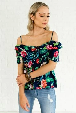 Bella Ella Boutique Island Dreaming Navy Cold Shoulder Top -bella ella boutique shop Island Dreaming Navy Off The Shoulder Top 5000x